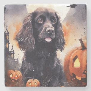Halloween Cocker Spaniel mit Kürbissen  Steinuntersetzer