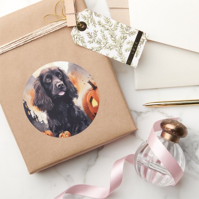 Halloween Cocker Spaniel mit Pumpkins Runder Aufkleber (Schenken)