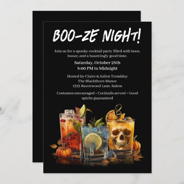 Halloween Cocktail Party | Booze Night Einladung (Vorne/Hinten)