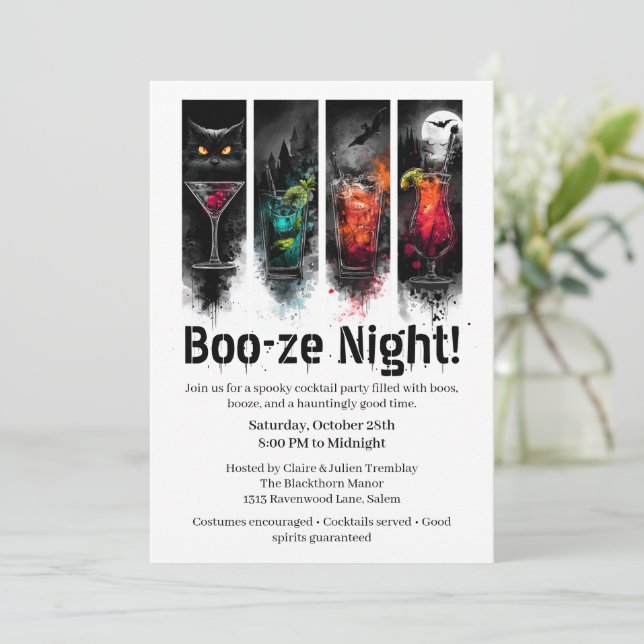 Halloween Cocktail Party | Booze Night Einladung (Stehend Vorderseite)