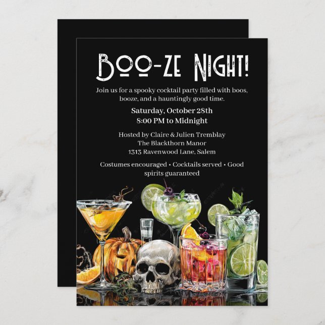 Halloween Cocktail Party | Booze Night Einladung (Vorne/Hinten)