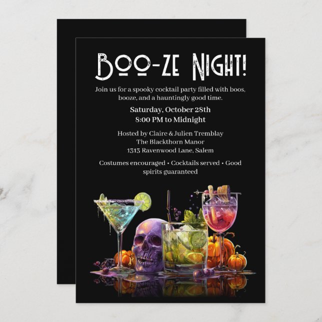 Halloween Cocktail Party | Booze Night Einladung (Vorne/Hinten)