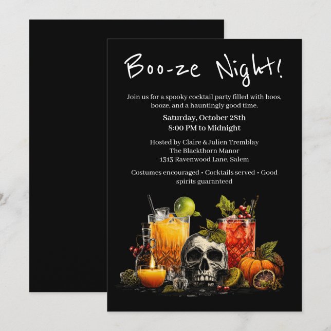 Halloween Cocktail Party | Booze Night Einladung (Vorne/Hinten)