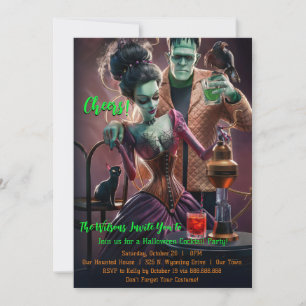 Halloween Cocktail Party, Frankenstein & Bride Einladung