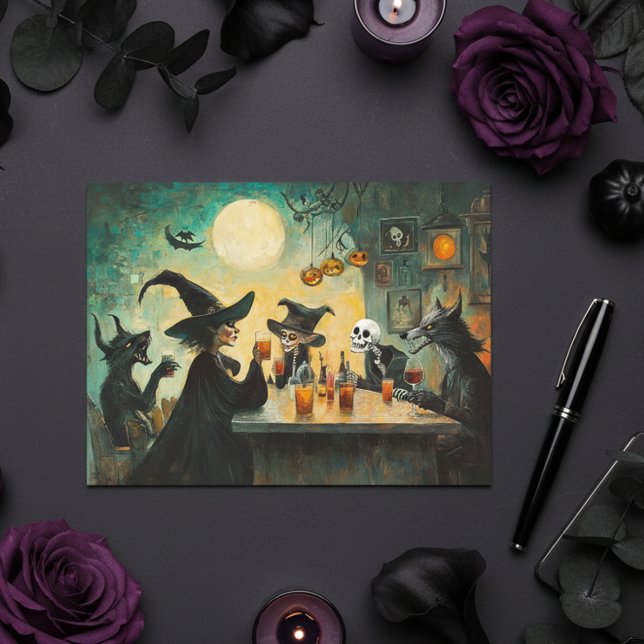 Halloween Cocktail Party Hexen Werewolf Postkarte (Von Creator hochgeladen)