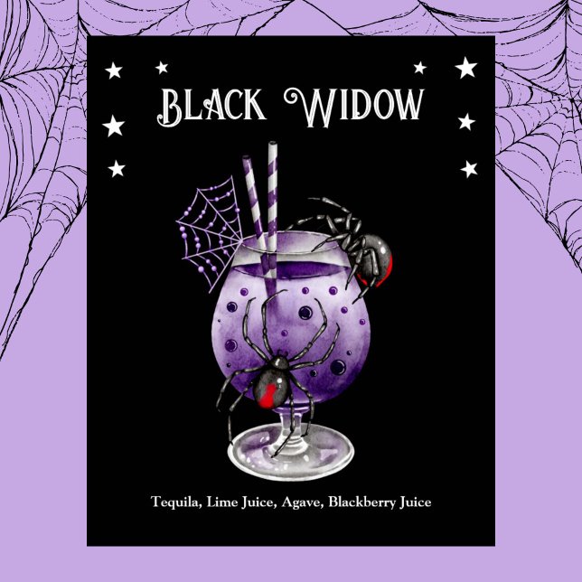 Halloween Cocktail Party mit Schwarz-Weiß-Rezept Poster (Halloween Cocktail Party with Black Widow Recipe Poster)