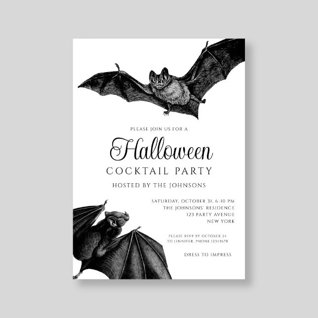 Halloween Cocktail Party Schwarz-Weiß-Schlangen Einladung (Black And White Snakes Cocktail Party Halloween Invitation)