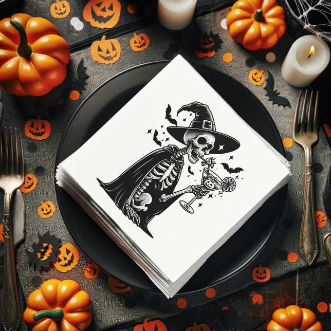Halloween Cocktail Party Serviette (Black and White Skeleton Halloween Cocktail Party Napkins)