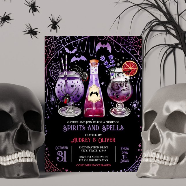 Halloween Cocktail Party Spirits und Zauber Hexe Einladung (Halloween Cocktail Party Spirits and Spells Witch Invitation)