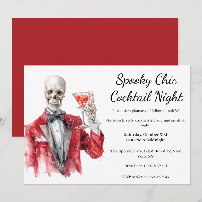 Halloween Cocktail Party | Spooky Chic Night Einladung (Vorne/Hinten)