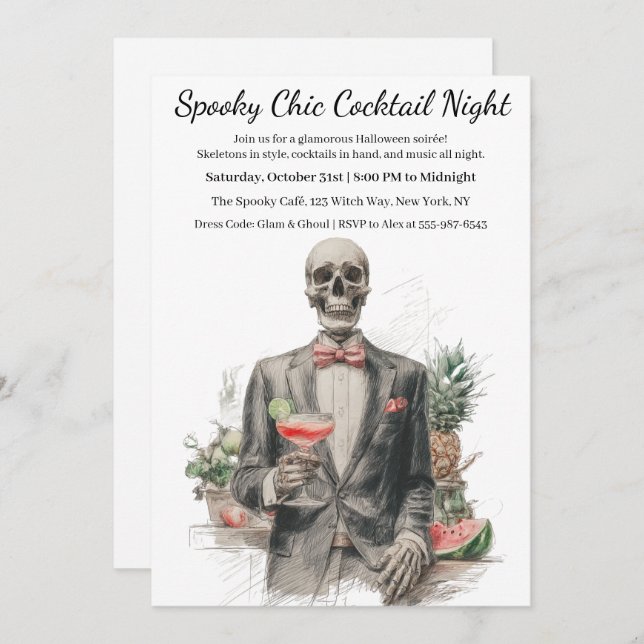 Halloween Cocktail Party | Spooky Chic Night Einladung (Vorne/Hinten)