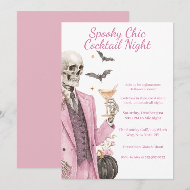 Halloween Cocktail Party | Spooky Chic Night Einladung (Vorne/Hinten)
