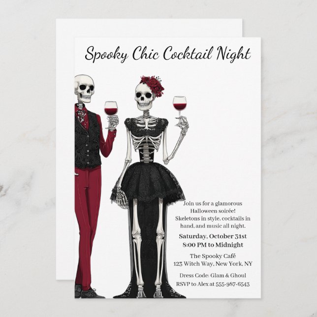Halloween Cocktail Party | Spooky Chic Night Einladung (Vorne/Hinten)