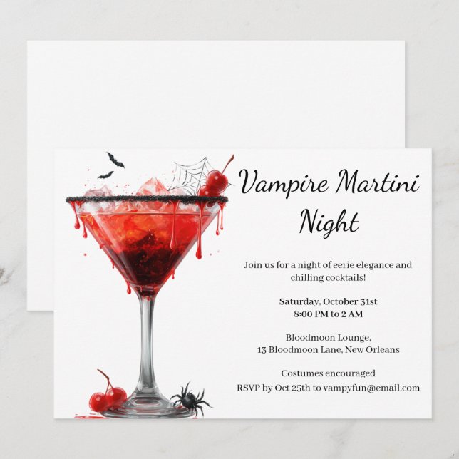 Halloween Cocktail Party | Vampire Martini Einladung (Vorne/Hinten)
