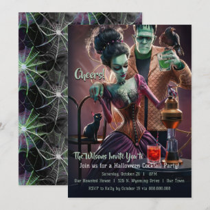 Halloween-Cocktailparty, Frankenstein & Braut Einladung