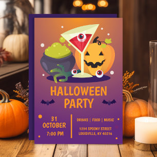 Halloween-Cocktailparty Gruseliger Kürbis Einladung