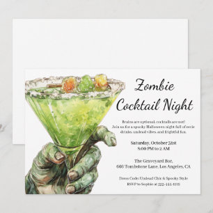 Halloween-Cocktailparty Zombie-Hand mit Getränk Einladung