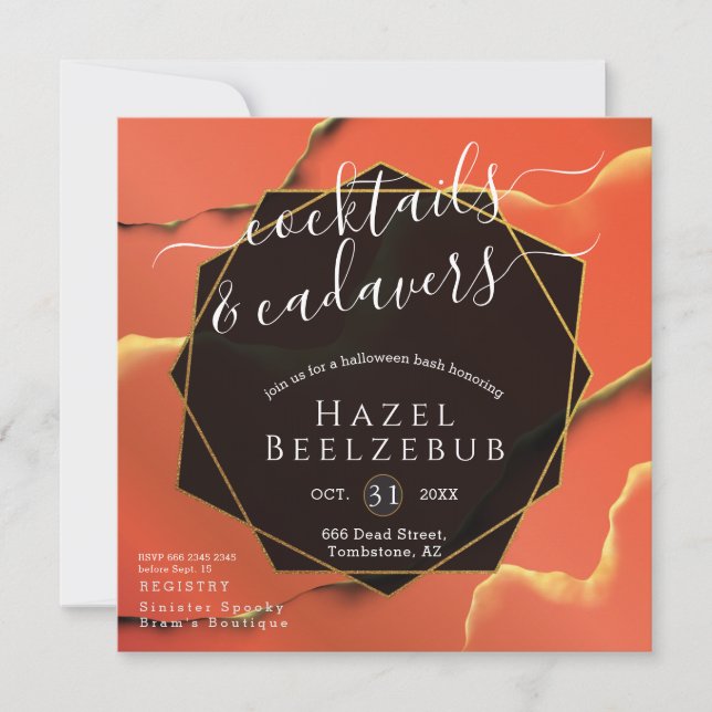 Halloween Cocktails Cadavers Black Golden Abstrakt Einladung (Vorderseite)