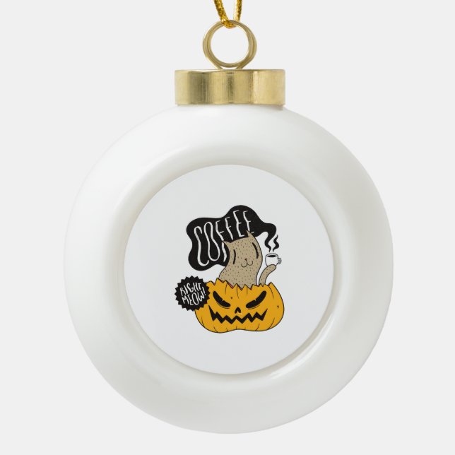 Halloween Coffee Cat - Niedliches Halloween Cat Dr Keramik Kugel-Ornament (Vorderseite)