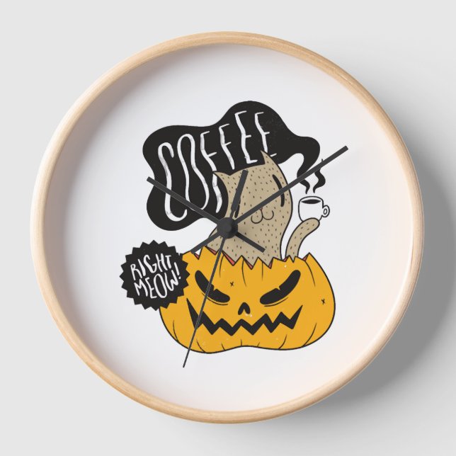 Halloween Coffee Cat - Niedliches Halloween Cat Dr Uhr (Vorderseite)