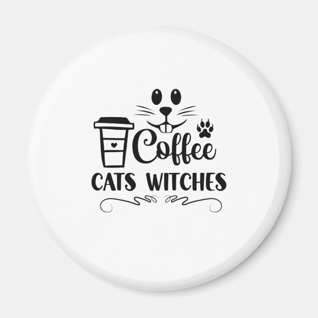 Halloween Coffee Cats Hexen Geburtstag Magnet (Vorne)