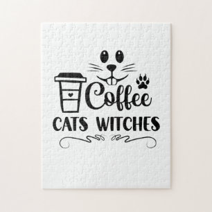 Halloween Coffee Cats Hexen Geburtstag Puzzle
