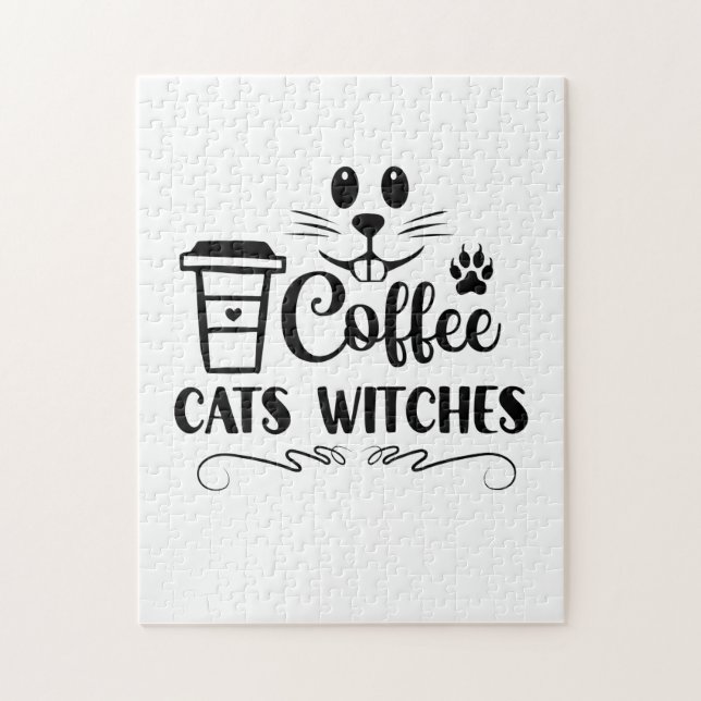 Halloween Coffee Cats Hexen Geburtstag Puzzle (Vertikal)