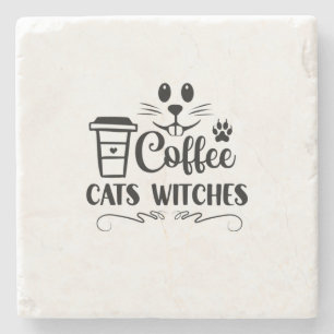 Halloween Coffee Cats Hexen Geburtstag Steinuntersetzer