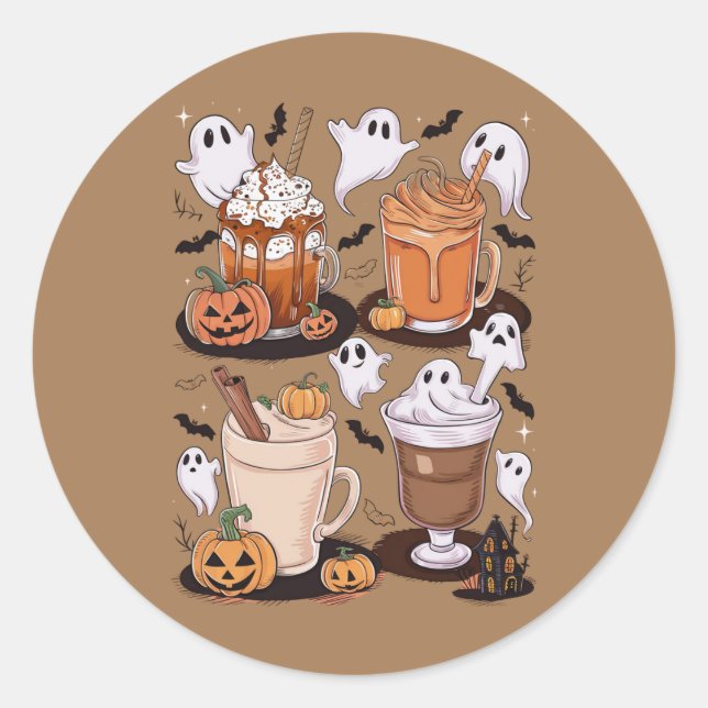 Halloween Coffee Niedlich Fall Ice Coffee Lover Ge Runder Aufkleber (Vorderseite)