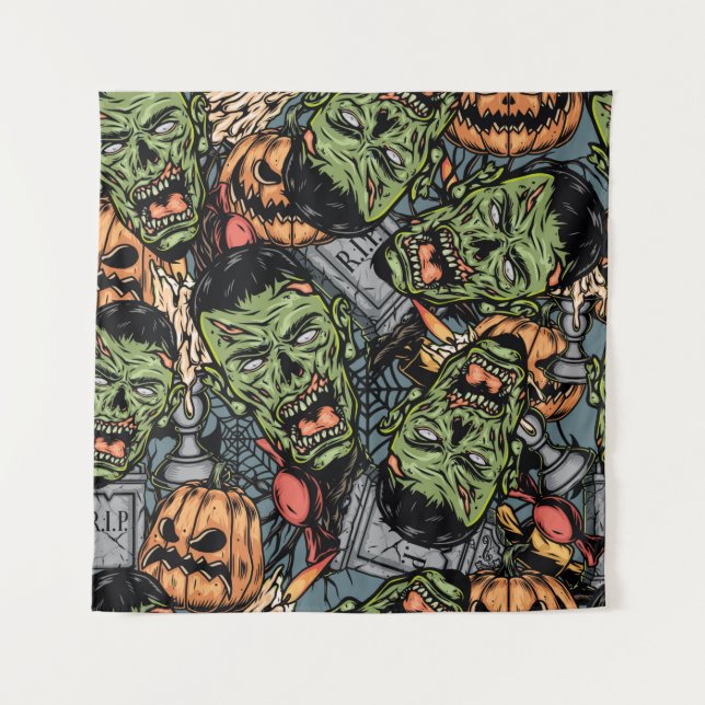Halloween colorful elements seamless pattern with  wandteppich (Vorderseite)