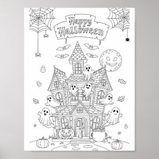 Halloween Coloring Page - Ein Spuk Herrenhaus Poster