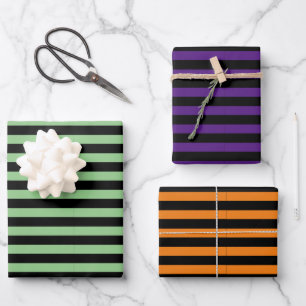 Halloween Colors Lila Orange Green Black Streifen Geschenkpapier Set