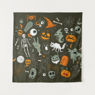 Halloween Concept Illustration mit Zeichen und Sym Wandteppich