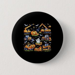Halloween Construction Vehicle Crane Truck Pumpkin Button
