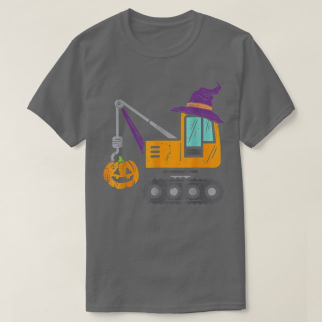 Halloween Construction Vehicle Crane Truck Pumpkin T-Shirt (Design vorne)