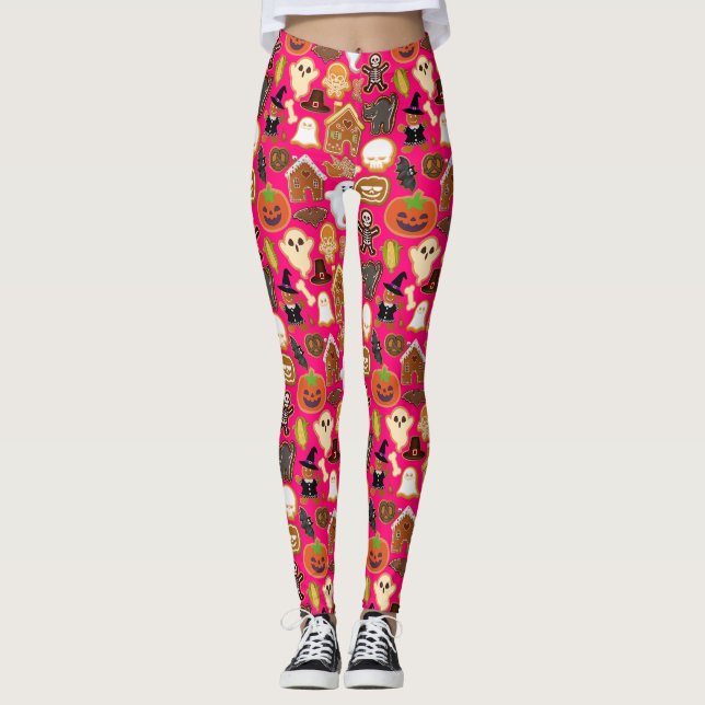 Halloween Cookies Pattern Collection B Pink BG Leggings (Vorderseite)