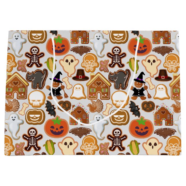 Halloween Cookies Pattern Collection Offwhite BG Große Geschenktüte (Vorderseite)