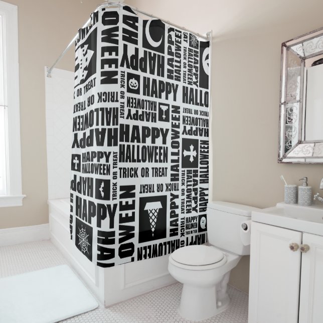 Halloween Cool Spooky Whimsical Typografy Black Duschvorhang (Beispiel)