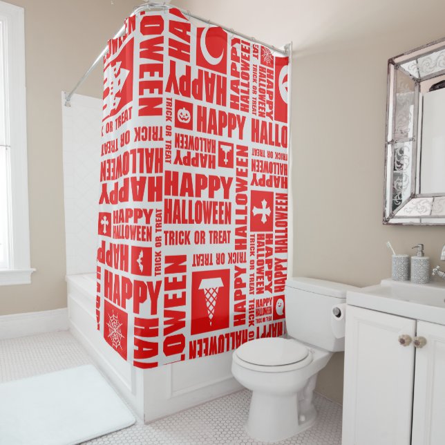 Halloween Cool Spooky Whimsical Typografy Red Duschvorhang (Beispiel)