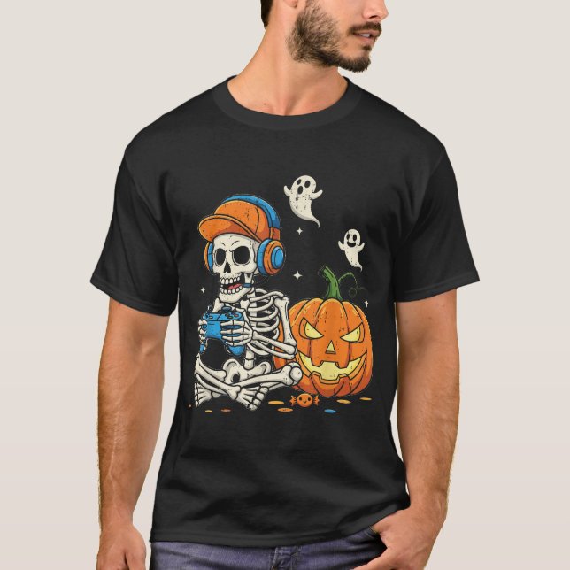 Halloween Cool Teen Boy Skeleton Gaming Men T-Shirt (Vorderseite)