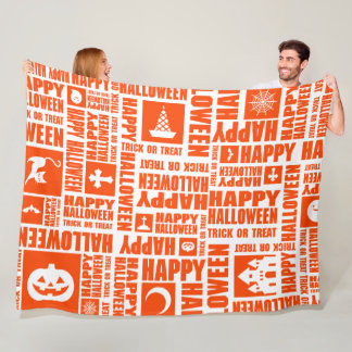 Halloween Cool Typografie Muster Orange Fleecedecke