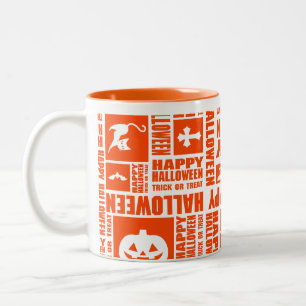 Halloween Cool Typografie Muster Orange Zweifarbige Tasse