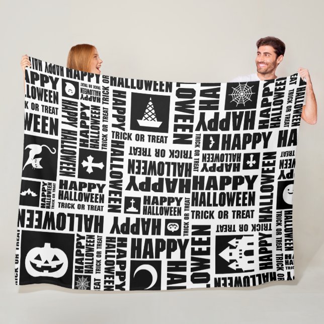 Halloween Cool Typografie Muster Schwarz Fleecedecke (Beispiel)