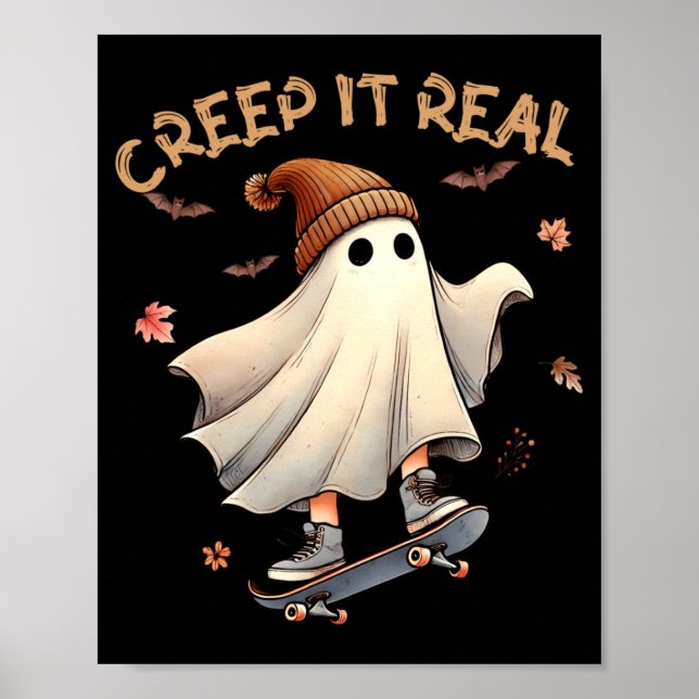 Halloween Cooler Geist Fährt Skateboard Kind Mädch Poster (Vorne)