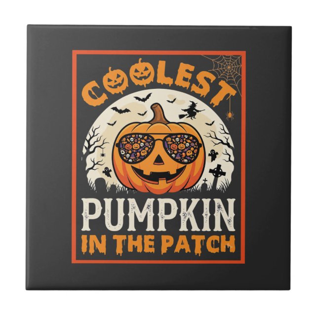 Halloween Coolste Sonnenbrille im Kürbisbeet  Fliese (Vorderseite)