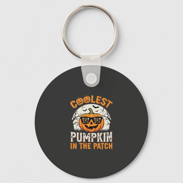 Halloween Coolster Kürbis im Patch-Design Schlüsselanhänger (Vorderseite)