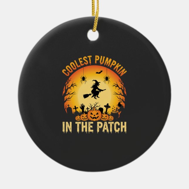 Halloween Coolster Kürbis im Patch Hexen Design Keramik Ornament (Vorne)