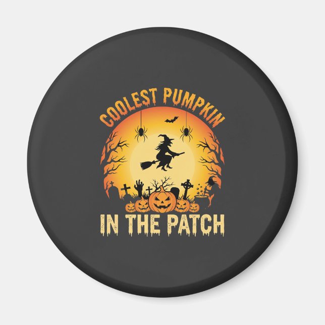Halloween Coolster Kürbis im Patch Hexen Design Magnet (Vorne)