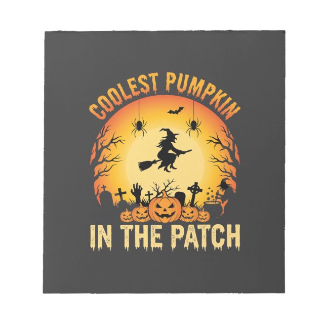 Halloween Coolster Kürbis im Patch Hexen Design Notizblock (Vorderseite)