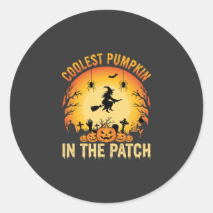 Halloween Coolster Kürbis im Patch Hexen Design Runder Aufkleber